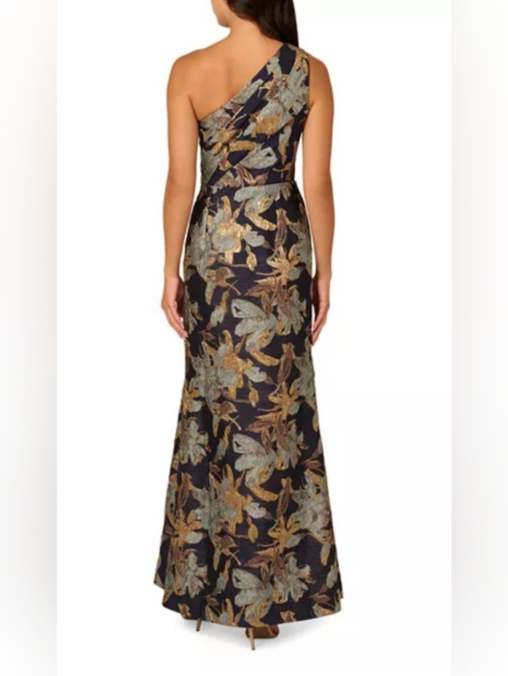 Adrianna Papell 24W Jacquard Floral Evening Gown in Navy and Gold AP1E211592 - Picture 3 of 3